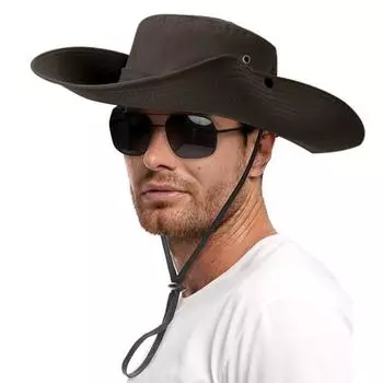 Мужская шляпа рыбака с плоским верхом и широкими полями, дышащая, регулируемая, ветрозащитная, солнцезащитная шляпа с завязками чёрный