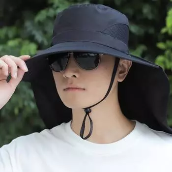 Мужская шляпа рыбака с защитой лица и шеи, большими полями, ажурной сеткой, защитой от ультрафиолета, солнцезащитным кремом, полным покрытием, отличной воздухопроницаемостью, для рыбалки на открытом воздухе One Size серый