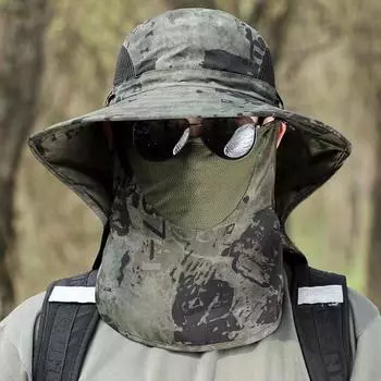 Мужская шляпа рыбака со съемным передним чехлом, большими полями, ажурной сеткой, камуфляжным принтом, защитой от ультрафиолета, превосходным воздухопроницанием One Size