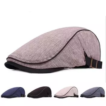 Мужская шляпа с язычком из хлопка и льна в стиле ретро, повседневная шляпа от солнца для среднего возраста, дорожная кепка для женщин M56-58cm тёмно-синий