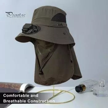 Мужская шляпа-веер на солнечной батарее с защитой лица и шеи, USB-зарядка, большой полевой козырек, сетчатый ветрозащитный ремешок, защита от ультрафиолета и солнечных лучей, для рыбалки на открытом воздухе 1 Set темно-серого