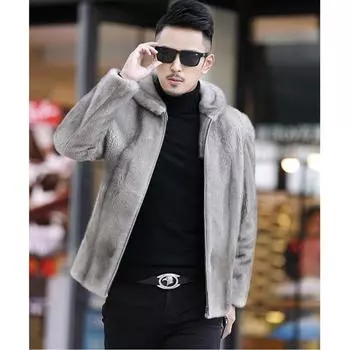 Мужская шуба из искусственного норкового меха, короткое меховое пальто, зимнее новое стильное пальто с капюшоном, модная теплая куртка на молнии 6XL