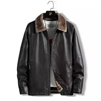 Мужская шуба Плюшевая утолщенная кожаная куртка Кожаное пальто Мужское утолщенное пальто M земля желтый
