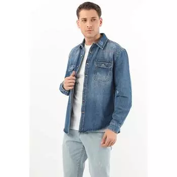 Мужская синяя джинсовая рубашка