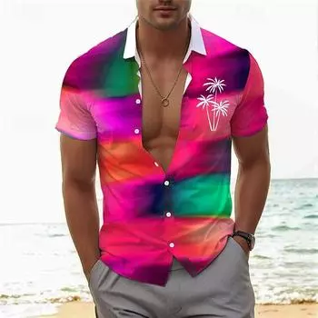 Мужская синяя рубашка с 3D квадратным принтом, рубашка на пуговицах, повседневная рубашка, летняя рубашка с короткими рукавами, повседневная одежда для отпуска XS синий