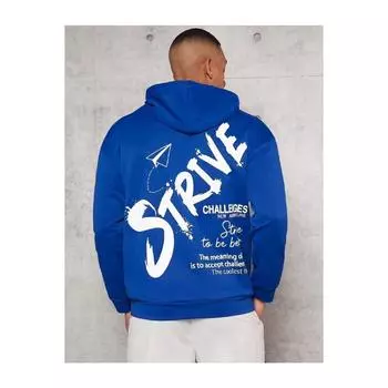 Мужская синяя толстовка с капюшоном оверсайз с принтом Strive