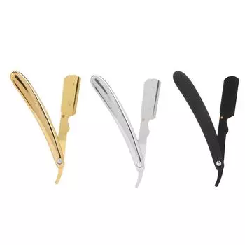 Мужская складная ручка с покрытием Professional Straight для парикмахерской (Без лезвия) Without Blade Plated Gold