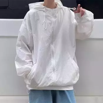 Мужская солнцезащитная куртка с эластичной свободной посадкой, ветрозащитная молния, капюшон, манжеты, карманы на молнии, уличное пальто M чёрный