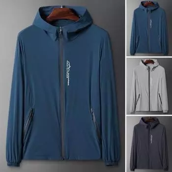 Мужская солнцезащитная куртка с эластичными манжетами, с капюшоном, с длинными рукавами, на молнии, свободная посадка, защита на 360 градусов, куртка из ледяной шелковой ткани с карманами 2XL синий