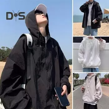 Мужская солнцезащитная куртка с эластичными манжетами, свободная посадка на молнии, капюшон с защитой от брызг/ветрозащита, карманы на молнии, уличное пальто XXXL чёрный