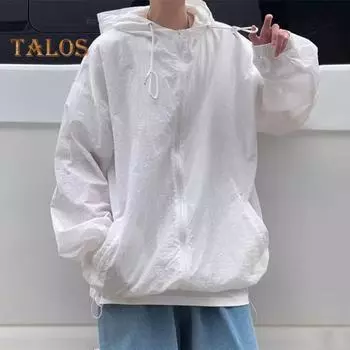 Мужская солнцезащитная куртка с эластичными манжетами, свободная посадка на молнии, капюшон с защитой от брызг/ветрозащита, карманы на молнии, уличное пальто M чёрный