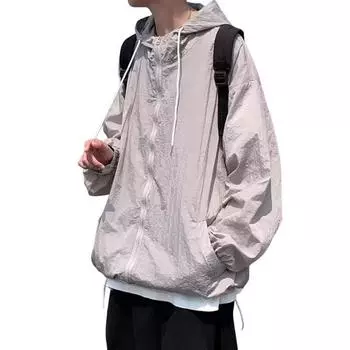 Мужская солнцезащитная куртка с эластичными манжетами, свободная посадка на молнии, капюшон с защитой от брызг/ветрозащита, карманы на молнии, уличное пальто M чёрный