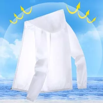 Мужская солнцезащитная одежда, длинная молния с капюшоном и солнцезащитным кремом, пальто с карманами на рукавах, однотонная тонкая верхняя одежда с защитой от УФ-лучей 3XL белый