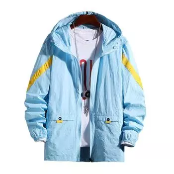 Мужская солнцезащитная одежда, повседневная свободная кожаная куртка с капюшоном, ветровка, мужская куртка XXL церулеан голубой