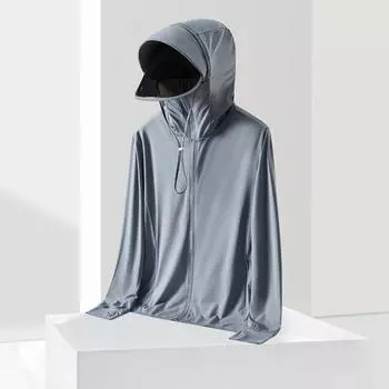 Мужская солнцезащитная одежда, съемное пальто с капюшоном и длинными рукавами, дышащие сетчатые поля и боковые карманы, верхняя одежда с защитой от ультрафиолета 2XL синий