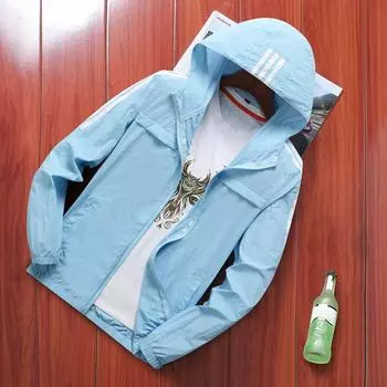 Мужская солнцезащитная одежда с капюшоном и длинными рукавами на молнии, солнцезащитное пальто с карманами, однотонная тонкая верхняя одежда с защитой от УФ-лучей XXXL белый