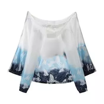 Мужская солнцезащитная одежда с капюшоном и градиентным защитным принтом. Солнцезащитная длинная куртка с карманами на молнии. Ледяной шелк. XL синий