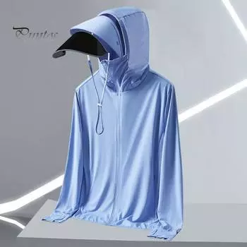 Мужская солнцезащитная одежда со съемными полями, дышащее сетчатое пальто с длинными рукавами и боковыми карманами, верхняя одежда с защитой от ультрафиолета L синий