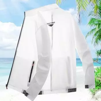Мужская солнцезащитная одежда, солнцезащитная куртка с карманами и длинными рукавами, обувь на молнии с планкой, быстросохнущая ветровка с принтом M белый
