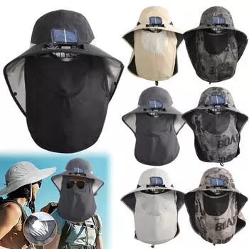 Мужская солнцезащитная шляпа для походов и активного отдыха с защитой от солнца с солнечной батареей и USB светло-серый