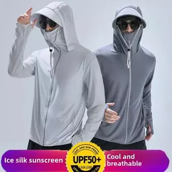 Мужская солнцезащитная шляпа с капюшоном и защитой от ультрафиолета: Широкополая шляпа Ice Silk для летних путешествий, езды на велосипеде и рыбалки. M