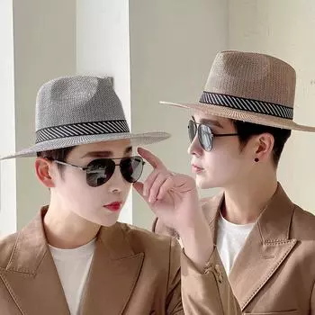 Мужская соломенная шляпа, солнцезащитная шляпа, защита от солнца, модная повседневная крутая шляпа, пляжная повседневная дышащая шляпа One Size бежевый