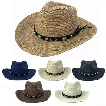Мужская соломенная шляпа в панамском стиле, ковбойская шляпа, летняя шляпа от солнца 56-58 см хаки
