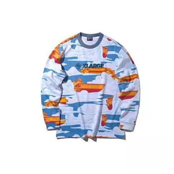 Мужская совместная футболка Li-Ning BadFive x Xlarge с длинным рукавом и полным принтом, сине-белые AWEP027-1 S