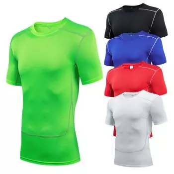 Мужская спортивная футболка для бега с короткими рукавами, плотная тренировочная футболка для тренажерного зала, йоги и фитнеса, облегающий базовый слой, спортивная одежда, быстросохнущая S чёрный