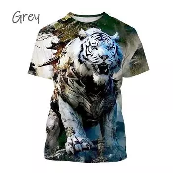 Мужская спортивная футболка с принтом животных White Tiger Series 3D, повседневные футболки с коротким рукавом, летние мужские футболки больших размеров S