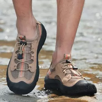 Мужская спортивная и повседневная кожаная обувь с толстым дном, нескользящая летняя пляжная обувь для мужчин, первый слой из натуральной кожи с сетчатым носком, спортивные и повседневные туфли на открытом воздухе 38