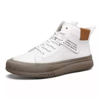 мужская спортивная и повседневная обувь средней высоты мужские ботинки зимние теплые кожаные туфли универсальные белые кроссовки ботильоны высокие туфли 38 белый