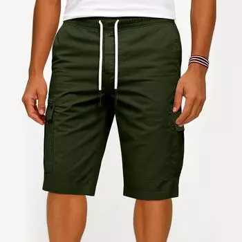 Мужская спортивная карманная рабочая одежда, повседневные свободные шорты, повседневные шорты для бега L армия зеленый
