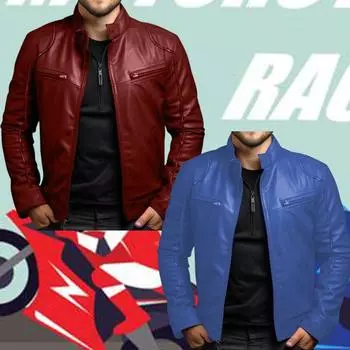 Мужская спортивная кожаная куртка, приталенная куртка с отворотом, куртка из искусственной кожи, осенняя новинка на молнии, ветрозащитное кожаное пальто для мотоциклистов, мужская одежда S коричневый