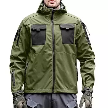 Мужская спортивная куртка для активного отдыха с прочными карманами и ветрозащитным кроем L армия зеленый