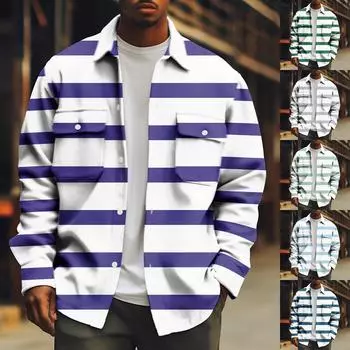 Мужская спортивная куртка на пуговицах с длинными рукавами, повседневная модная куртка с лацканами с принтом XXXL