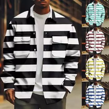 Мужская спортивная куртка на пуговицах с длинными рукавами, повседневная модная куртка с лацканами с принтом L чёрный