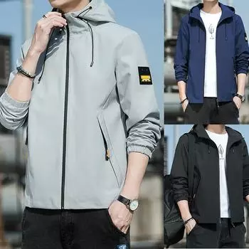 Мужская спортивная куртка с капюшоном, модная мужская повседневная куртка, мужская уличная тонкая ветровка, пальто M зелёный/серый