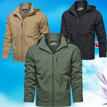 Мужская спортивная куртка средней длины для активного отдыха на весну и осень с защитой от ветра и воды, с большим карманом для альпинизма и походов, ветровки M хаки