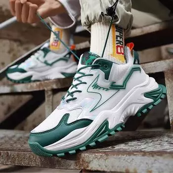 Мужская спортивная обувь 2024 года, сетчатая, дышащая, модная, трендовая, кроссовки, износостойкие, на шнуровке, удобные, повседневные, Zapatillas De Deporte 39 зелёный