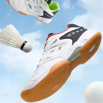 Мужская спортивная обувь 38-48, кожаная обувь для бадминтона высокого качества, противоскользящая обувь для настольного тенниса, дышащая теннисная обувь 38 белый/зелёный