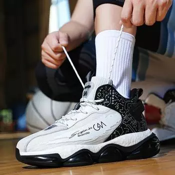 Мужская спортивная обувь Баскетбольная обувь Высокие кеды для мужчин Тренировочная лодыжка Дышащая спортивная обувь на открытом воздухе Кроссовки Мужская корзина Homme Rouge 42 белый