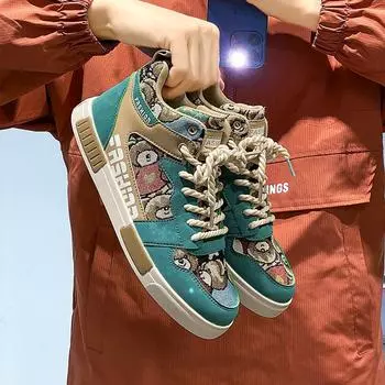 Мужская спортивная обувь для скейтбординга Кроссовки в уличном стиле Студенческая обувь больших размеров Высокие баскетбольные туфли с принтом граффити EU: 39 чёрный