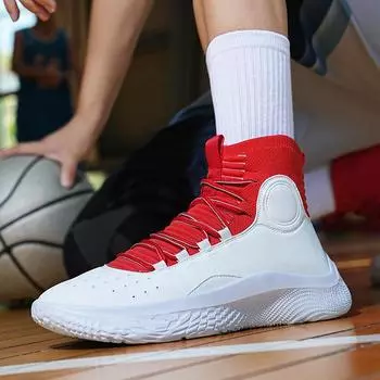 Мужская спортивная обувь Модная мужская спортивная обувь Дышащие баскетбольные туфли Новые высокие туфли на открытом воздухе Противоскользящая спортивная обувь для отдыха Кроссовки Мужские 42 красный