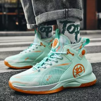 Мужская спортивная обувь. Мужские баскетбольные кроссовки высокого качества. Баскетбольные кроссовки. Противоскользящие дышащие мужские баскетбольные бутсы с высоким берцем. Кроссовки для мальчиков. 45 зелёный