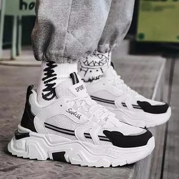 Мужская спортивная обувь, осенние новые дышащие сетчатые кроссовки с мягкой подошвой, модные кроссовки для активного отдыха, мужские модные городские белые туфли для папы 39