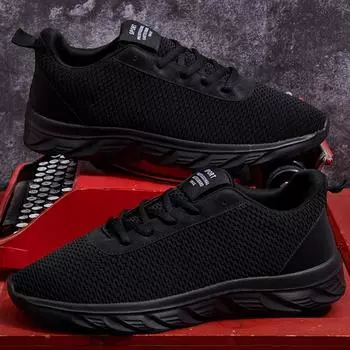Мужская спортивная обувь, повседневная спортивная обувь для бега с воздушной вентиляцией, большие размеры, уличная спортивная обувь для фитнеса и бега 39 чёрный/красный