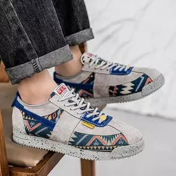 Мужская спортивная обувь с принтом, повседневная, уличная, кроссовки для бега, студенческая обувь для скейтборда, большие размеры, для увеличения роста EU: 39 синий