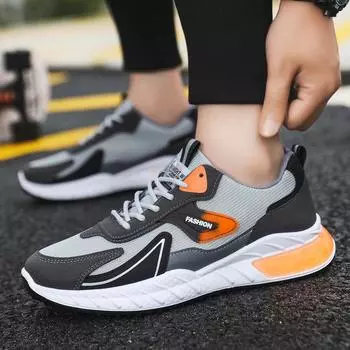 Мужская спортивная обувь, весенне-осенняя модная дышащая повседневная обувь, дышащая сетка на мягкой подошве, студенческие кроссовки, мужские 44 серый