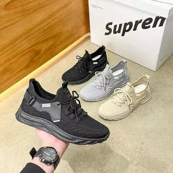 Мужская спортивная обувь весна 2025 новая платформа модная повседневная обувь летающая плетеная мужская обувь сетчатая обувь универсальная беговая обувь 39 серый